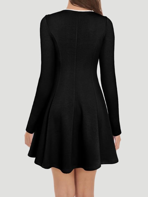 ADEWEL Women's Square Neck Ruffle Hem Mini Dress Long Sleeve A Line Pleated Dress for Women Corset Short Party Dresses - Image 4