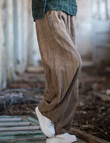 NFYM Women's Casual Distressed Cotton Linen Wide Leg Baggy Pants Elastic Waist Relax Fit Lantern Trouser3