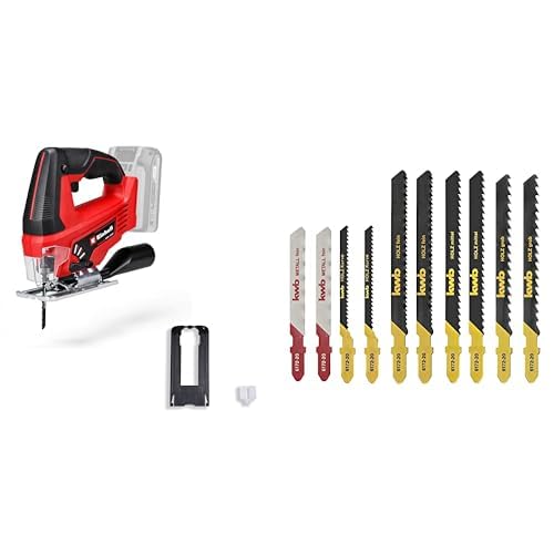 Einhell Sierra de calar a batería - TC-JS 18 Li - Solo Power X-Change.18V, No incluye cargador ni batería+ Set de 10 hojas sierra de calar