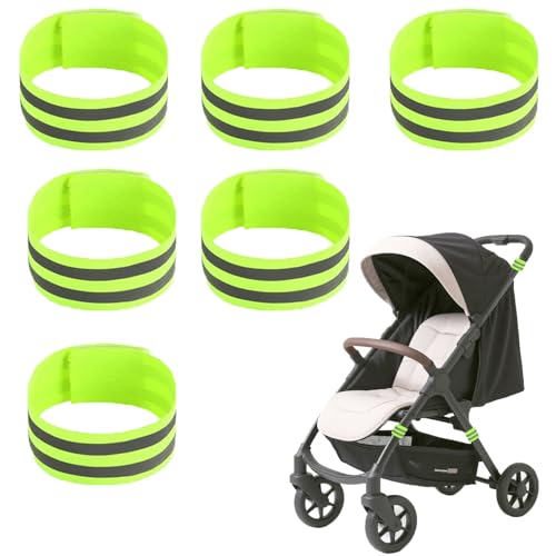 LAX_LMY 6-Pack Adjustable Reflective Stroller Identifier Tags High Visibility Elastic Safety Sign for Strollers Nighttime Walking Gear Durable Reflective Straps