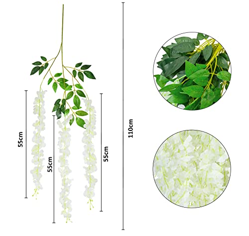 Attmu 8 Pack 3.6 Feet Wisteria Hanging Flowers, Artificial Fake Flowers Bulk Silk Vine Hanging Garland Ratta String For Home Office Wedding Wall Garden Outdoor Party Decoration (White) #TOP1