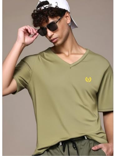 Image of Mack Jonney Regular Solid Cotton Blend V Neck T Shirt for Men