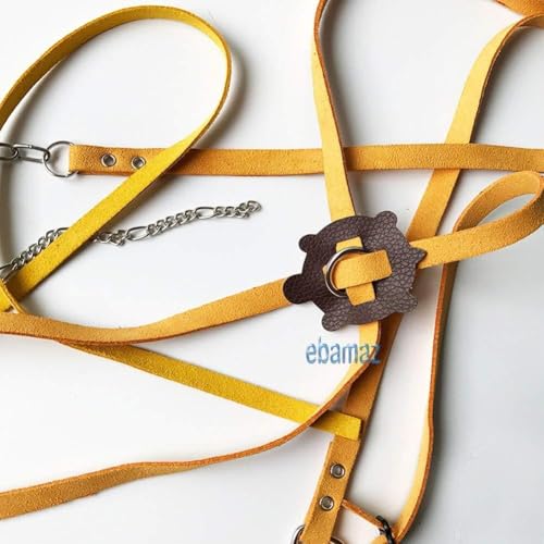 Image of Adjustable Turtle Harness Leashes Soft Leather Harness Strap for Tortoise Pet Outdoor Walking Lead Control Rope Chest Collar Leash for Turtle Supplies (L,Yellow)