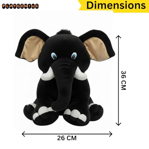 Image of Sitting Elephant Soft Toy - Black | Super-Soft Plush Stuffed Animal for Girls Kids | Soft Stuff Toy for Kids | Ideal for Birthday Gift - 36 CM | Cute-Design & Washable