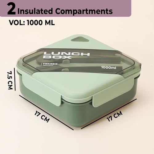 Image of Urbane Home Insulated Lunch Box For Kids & Adults|Premium Food-Grade PP Plastic|Leakproof & Spill Proof|Dishwasher & Microwave Safe Lunch Box|1000 ML|HX0044281|Green