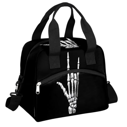 FengQuGou Skeleton Hand Skull Insulated Lunch Bags for Women Girls Adult Ethnic Reusable Lunch Tote Therma Cooler Bag with Shoulder Strap Lunch Box for School Work Office Picnic Meal Prep Bag