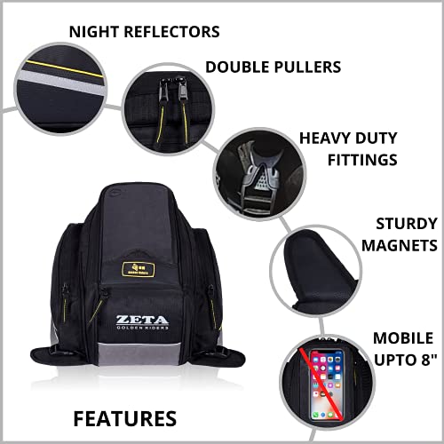 GR GOLDEN RIDERS | Zeta V2 | Motorcycle Tank Bag Magnetic Bag for Metal Tank Motorbikes 13 Liter.Tank Bag for Bike with Mobile Navigation Pouch