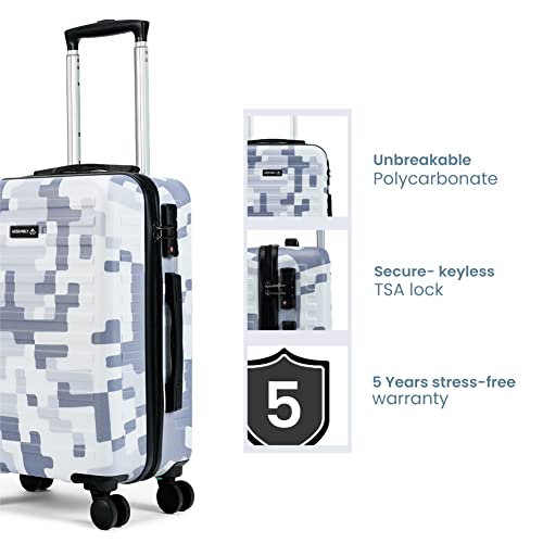 Image of THE ASSEMBLY Polycarbonate Cabin Spinner Trolley Bag Small (55 Cms)-Hard-Sided Printed Luggage For Travel With Tsa Lock-20 Inches-Grey Camouflage