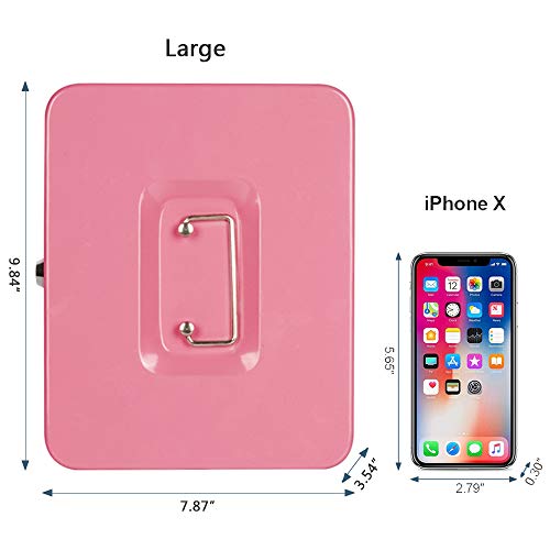 Image of Cash Box with Money Tray,Small Safe Lock Box with Key,Cash Drawer,Red,Black,Pink,Medium,Large (Large, Pink)