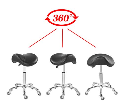 Antlu Saddle Stool Chair For Massage Clinic Spa Salon Cutting, Saddle Rolling Stool With Wheels Adjustable Height (Black) #TOP5