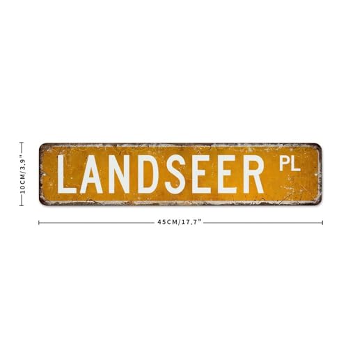 Landseer - Letreros de metal personalizados de 4 x 18 pulgadas para exteriores, hogar, baño, patio, decoración del hogar, letrero de hojalata, nombre de mascota, placa de metal personalizada para