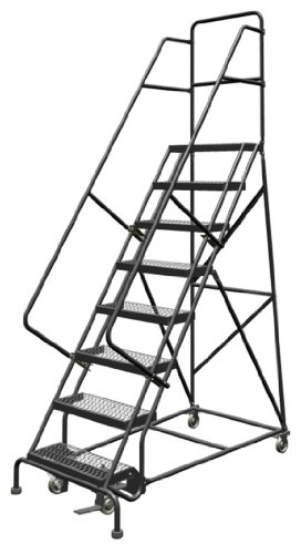 Image of Tri-Arc KDSR108242 8-Step Steel Rolling Industrial and Warehouse Ladder with Handrails and 24 inch Wide Grip-Strut Tread