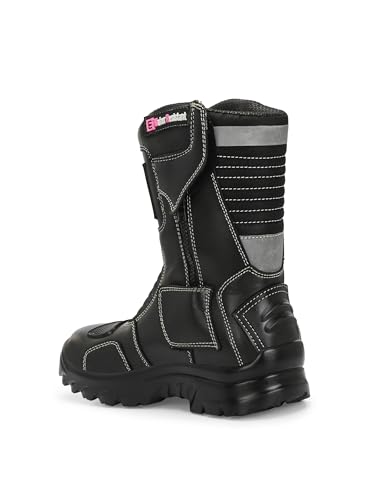Image of Eego Italy Women's Biker boot /Motorcycle riding boot, real leather upper & anti slip sole with steel toe protection, padded socks, 3M Reflectors,lace free, with rubber gear protector