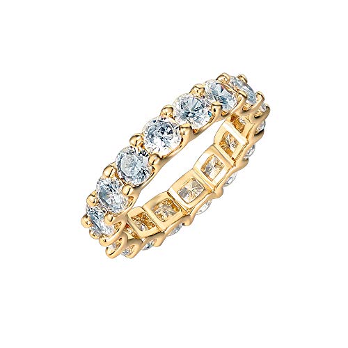 PAVOI 14K Yellow Gold Plated Rings Cubic Zirconia Love Ring | 4mm Stackable Rings for Women | Yellow Gold Rings for Women Size 5