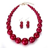 Yuhuan Womens Faux Big Pearl Choker Necklace and Earring Set Fashion Pearl Set