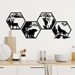 JBCHUCI Rustic Cabin Decor Metal Wall Art Set of 4 - Bear, Deer, Wolf & Moose Black Animal Silhouette, Vintage Iron Wall Decor for Lodge, Living Room, Bedroom