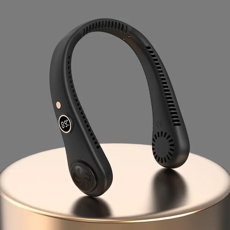 Image of Gesto Portable Neck Fan Rechargeable - Hands-Free Neck Fan for Summer With 1500 mAh Battery & Display | 5-Speed 360 Airflow, USB Charging Personal Fan for Home, Kitchen, Gym, Travel, Running -Black