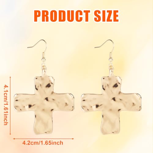 Hammered Cross Earrings for Women Gift, Premium Alloy Chunky Gold Cross Drop Earrings Large Statement Hook Dangle Stylish Women Faith Jewelry Accessories for Church, Casual, Easter & Party2