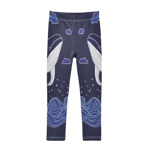 Traditional Whale Ocean Waves Girls Casual Leggings for Kids Printed Long Pant Bottoms Stretch and Soft