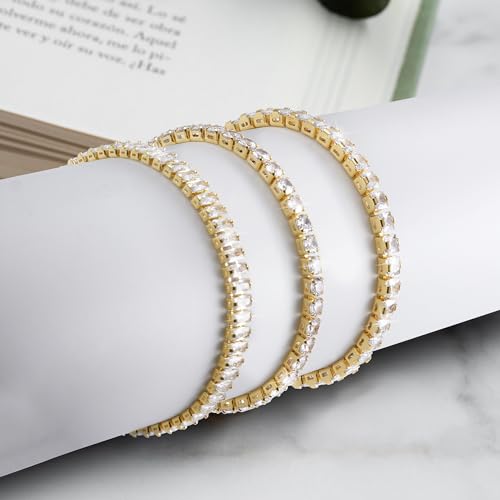 Diamond Tennis Bracelets for Women 3 PCS 4MM 5MM Mixed Adjustable Cubic Zirconia Classic Bracelet Set Fashion Jewelry Gifts (6.9")3