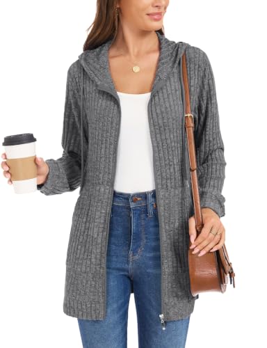 Image of Flikity Oversized Cardigans for Women, Ladies Long Cardigans Zip Up Hoodies | Hooded Cardigan Long Sleeve Top Jackets for Women UK Fashion Womens Spring Autumn Clothes Grey XXL