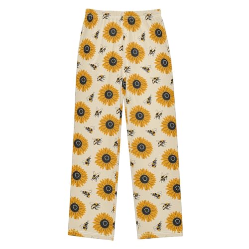 ZZXXB Bee Sunflower Boys Long Pants Soft Trousers Elastic Waist Kids Lounge Bottoms with Pockets S-XL