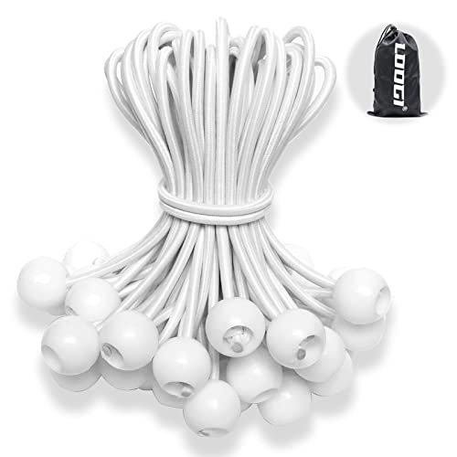 LOOGI Bungee Cord with Balls, 25Pcs 6 Inch White Bungee Ball Cords