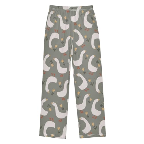 Goose Floral Boys Long Pants Soft Trousers Elastic Waist Kids Lounge Bottoms with Pockets S-XL
