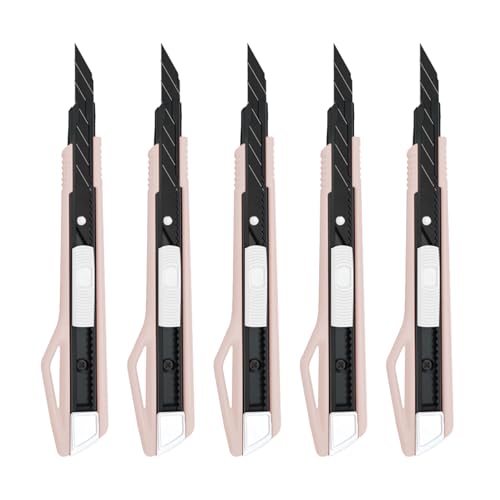 Image of MANUFORE 5pcs 9mm Snap-off Knives with 30-Degree Precision Blade | Pink, Safety Auto-lock, 30-Degree Sharp Blade, Lightweight Portable, Retractable Film Cutting Knife for Paper, tint, decals