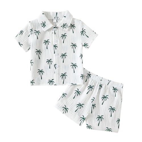 SUREPOCH Toddler Baby Boy Summer Clothes Fun Short-Sleeve Shirt & Elastic Waist Shorts Set For Baby...