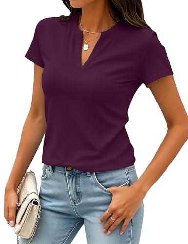 Image of Meetrendi Women's Notch V Neck T-Shirt Slim Fit Premium Cotton Blend Short Top