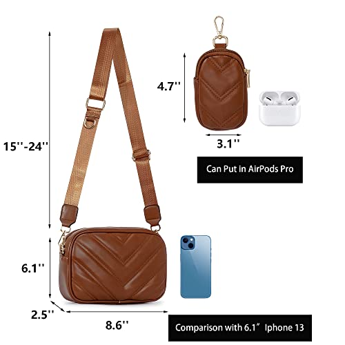 Image of Herald Quilted Small Crossbody Bag with Coin Pouch for Women | Lightweight, Vegan Leather, Trendy Style, Detachable Mini Pouch, 2 Size Cross Body Handbags with Wide Strap for Daily Travel