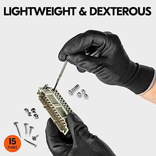 Vgo 15-Pairs Safety Work Gloves, Gardening Gloves, Polyurethane Coated, Dipping Gloves, Latex Free (Size L, Black, Pu2103) #TOP1