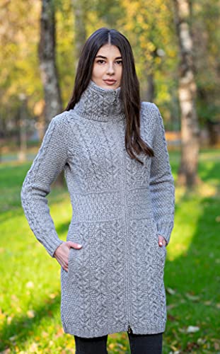 Image of SAOL Irish Cardigan for Women with Pockets Made of 100% Merino Wool Ireland Long Coat