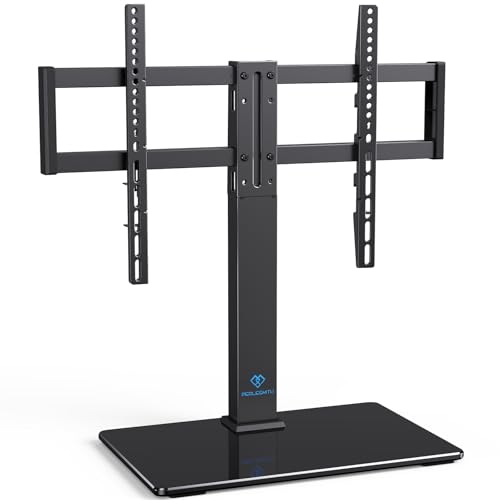 PERLESMITH Universal Swivel TV Stand for 32-75 inch TVs Table Top TV Stand Base up to 99 lbs 4 Height Adjustable Universal TV Legs with Tempered Glass Base Max VESA 600x400mm PSTVS02-N1