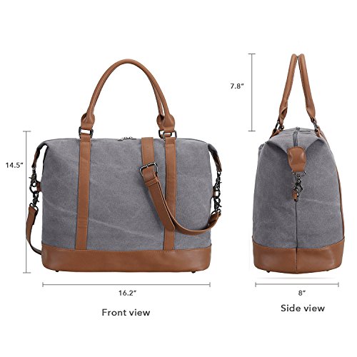 Women Ladies Canvas Weekender Bag Overnight Carry-on Tote Duffel in Trolley Handle (Grey)