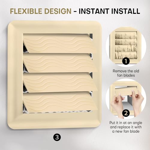 Image of 4-Pack Dryer Vent Cover Replacement with Enhanced Rippled Design - 4.5in Plastic Polymer Dryer Exhaust Vent Cover Replacements, Weather Resistant Exterior Dryer Vent Flap Replacement (Beige)