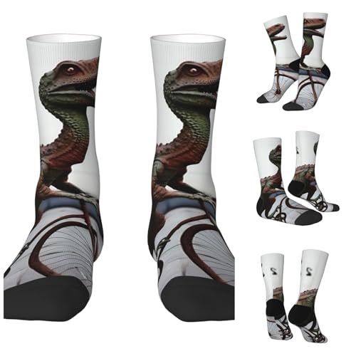 LZQPOEAS Dinosaur Bicycle Athletic Socks Unisex Cushioned Crew Socks Hiking Running Calf Sock Soft Above Ankle Sock