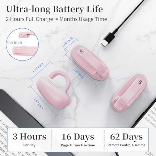 Image of [2 Clips] Finger Ring Kindle Page Turner Remote Control for Paperwhite: Rechargeable Wireless Clicker for Reading on Bed for iPhone Android iPad, Camera Shutter & Video Record Accessories (Pink)