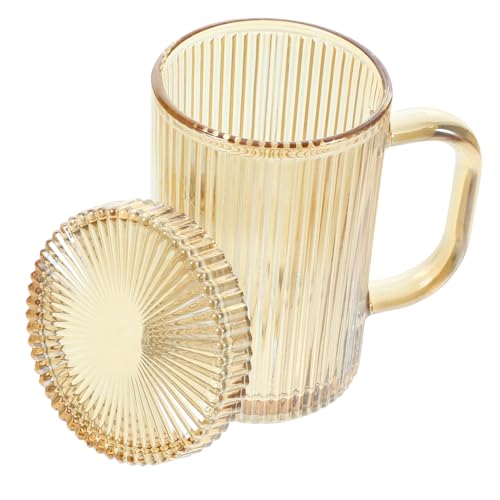 HOLIDYOYO Glass Stripe Cup Lid Tumbler Cups Stripe Mug Simple Glass Mug for Home Random