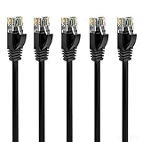 Cat 6 Ethernet Cable 1ft 5 Pack High Speed Flat Network Cable with Rj45 Connectors, Short Internet Cable for Patch Panel, Switch – Black