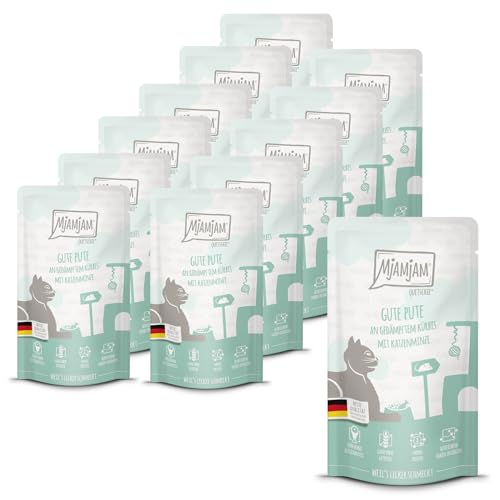 MjAMjAM - Premium Nassfutter für Katzen - Quetschie - gute Pute an gedämpftem Kürbis, 12er Pack (12 x 125 g), getreidefrei mit extra viel Fleisch