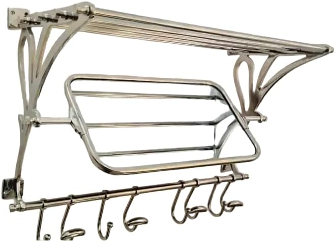 Hall Luggage Coatrack Wall Mounted Rack with Mirror Aluminum Garments, Bathroom rack Shelf Hooks luxury