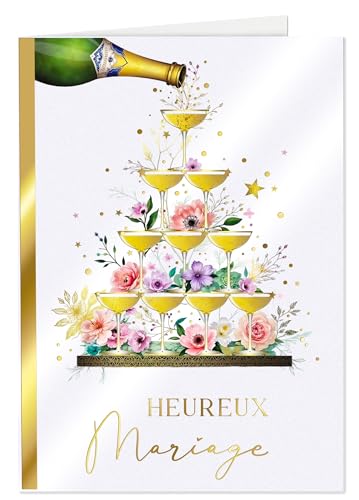 Joli Coon Papeterie Carte de mariage ELEGANT – Carte de voeux mariage avec enveloppe en papier premium et véritable cachet de cire - 17 x 11,5 cm
