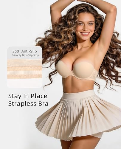Image of Strapless Push Up Bras for Women Padded Add 1 Cup with Clear Straps