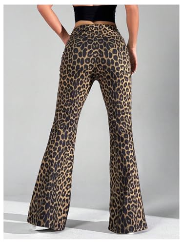 Floerns Women's Y2k Leopard Print Bell Bottom Pants High Waisted Slit Flare Pants2
