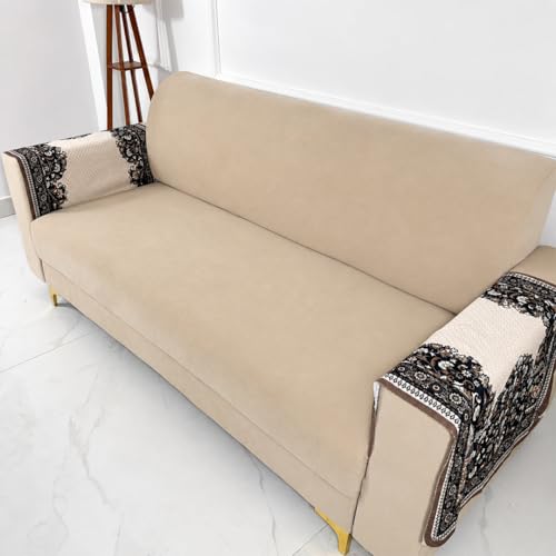 Image of Homerz Premium 'Maharaja Paradise Series' Sofa Cover | Net Fabric Sofa Cover | Washable, Anti-Dust Backed & Wrinkle Resistant Cover (Beige Empress, 2 pc Armrest, Armrest)