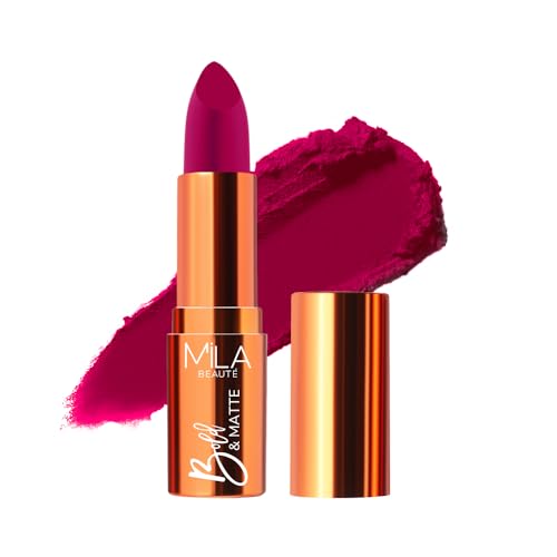 Image of Mila Beaute Bold & Matte Long-Lasting Lipstick | Highly Pigmented Soft Matte Finish | Lightweight & Hydrating with Jojoba Oil | Shade - (Flash Back 4.2g)