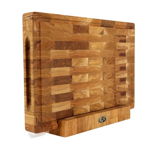 B4K® Schneidebrett mit Ständer aus Eiche Stirnholz 45 × 30 × 4 cm –...