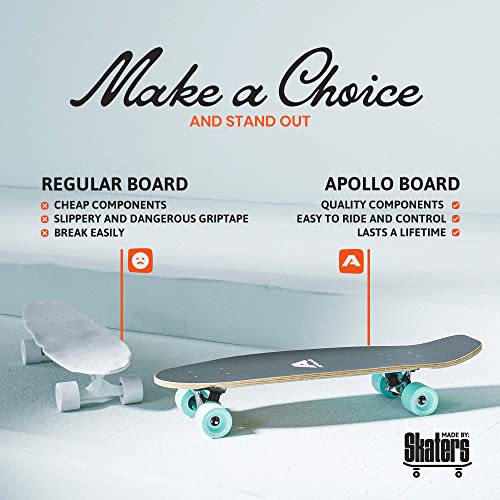 Apollo Cruiser Skateboards - Midi Cruiser Longboard - Surf Carver Skateboard - Complete Cruiser Board For Adults, Kids, Boys, Girls, Teen. Kicktail Vintage Mini Skateboard. Incl. T-Tool - Savaii #TOP4
